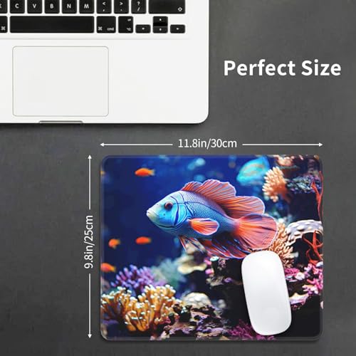 Coral Reef Fish Aquarium Mouse Pads Custom Design, Waterproof Gaming Mousepad Washable Computer Mousepads with Non-Slip Rubber Base Square Mouse Mat for Laptop Office Home 10 x 12 inch