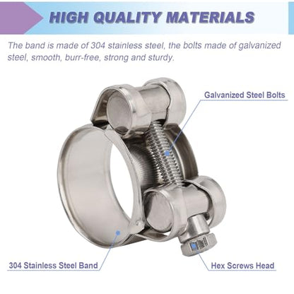 4 Pack 1.05" T-Bolt Hose Clamps, 304 Stainless Steel Heavy Duty Hose Clamps, Turbo Intake Clamp Working Range 26mm-28mm for 1.05" Hose OD