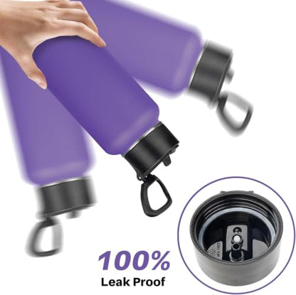 Insulated Water Bottle With Straw,32 oz Vacuum Insulated Stainless Steel Sports Water Flask,Keeps Cold and Hot,Metal Water Bottle Wide Mouth (Black/White/Light Blue/Purple) - color: Black/White/Light Blue/Purple, size: 4 Pack