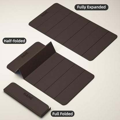 HAHE Extra Wide Folding Exercise Mat 75"x40"x0.4" TPE Fitness Mat | High Density Foldable Yoga Mat, Non-Slip Yoga Mat for Home Gym, Strength Training, Travel, 7-Fold Portable for Women, Men - color: Milk Coffee & Brown