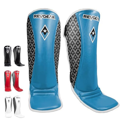 Revgear Superlite Light Weight Leather Shin Guards | for Martial Arts/MMA - color: Blue, size: Large