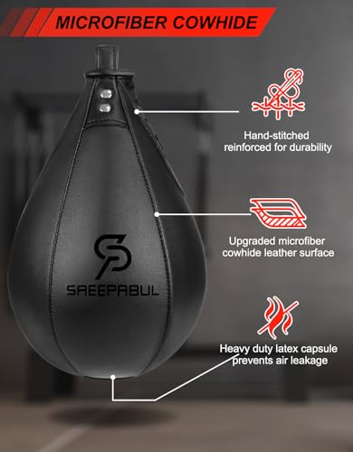 Speed Bag,Speed Bag for Boxing,PU Leather Reflex Training Pear Shaped Punching Bag,Fast Reaction Skills Development Perfect for Kids Teens Adults Boxing Coaches - color: Pro Black(9.5" x 7.1")
