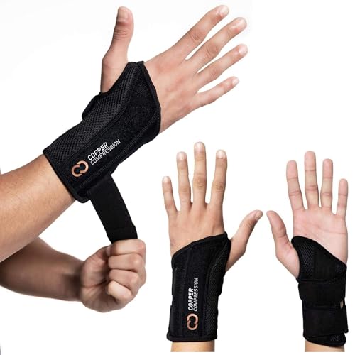 Copper Compression Advanced Wrist Brace - Copper Infused Adjustable Orthopedic Support Splint for Pain, Carpal Tunnel, Arthritis, Tennis Elbow, Tendinitis, RSI, Ganglion Cyst for Men Women Left L/XL - size: Left Hand Large/X-Large (Pack of 1)