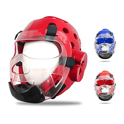 Kids & Adults Taekwondo Karate Headgear MMA Martial Arts Helmet, with Removable Face Shield, Soft Head Gear for Martial Art Grappling Muay Thai Kickboxing Taekwondo - color: Red, size: Small