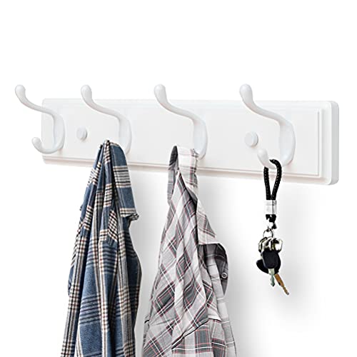 Badiano Heavy Duty Wooden Coat Rack, Wall-Mounted Organizer, 19 Inch, White - color: White, size: 4 Hooks