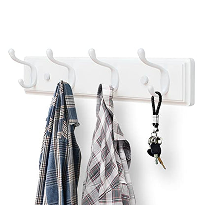 Badiano Heavy Duty Wooden Coat Rack, Wall-Mounted Organizer, 19 Inch, White - color: White, size: 4 Hooks