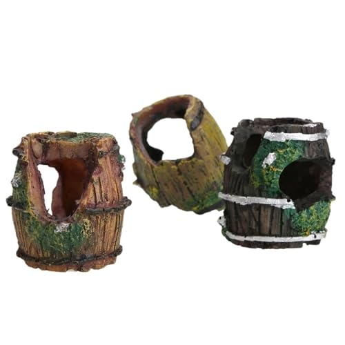 Fangool Fun Vintage Wooden Barrel Aquarium Fish Tank Decorations Accessories Fish Hideout Cave Fish Tank Ornaments
