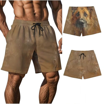 Ctreela Men's Funny Dog 3D Graphic Yellow Loose Fit Summer Beach Shorts - color: Coffee, size: Medium