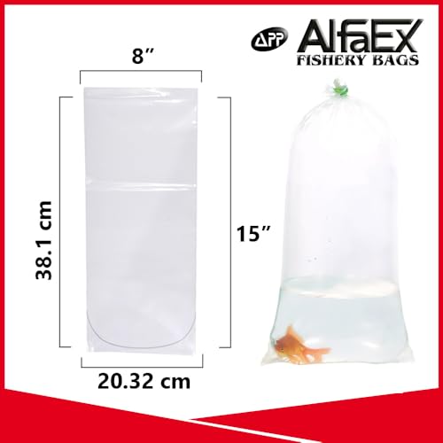 Fishery Bags 8 Inches Leak Proof Rounded Bottom Corners Clear Plastic Fish Bags for Marine and Tropical Fish Transport. (8" x 15" / 100 Pack / 2 Mil)