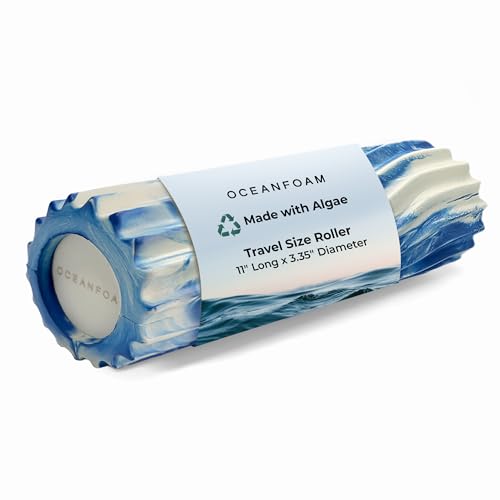 Oceanfoam Ripple Travel Foam Roller (11" x 3.35") Firm Mini Foam Roller for Physical Therapy, Deep Tissue Massage, Back Pain - High Density, Ergonomic Wave Textured - Yoga, Exercise (Royal Marbled) - color: Royal Marbled