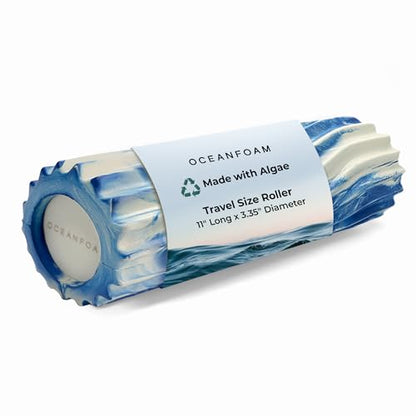 Oceanfoam Ripple Travel Foam Roller (11" x 3.35") Firm Mini Foam Roller for Physical Therapy, Deep Tissue Massage, Back Pain - High Density, Ergonomic Wave Textured - Yoga, Exercise (Royal Marbled) - color: Royal Marbled