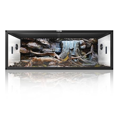 Stackable Reptile Enclosure, 85 Gallon Reptile Tank for Bearded Dragon, Snake, Ball Python, Colorful Aluminum Frame & Front Opening Tempered Glass Door with Handles for Easy Maintenance - color: Ultimate Black, size: 85 Gallon