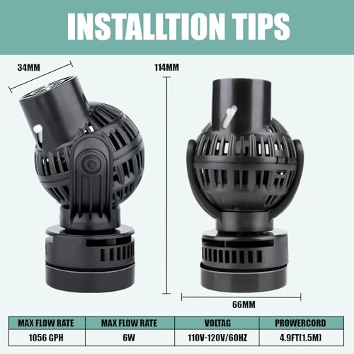 Aquarium Circulation Pump Wave Maker Power Head with magnetic mount Suction for 20-75 Gallon Saltwater Freshwater Tank (1050 GPH, Black) - size: 1050 GPH (Black)