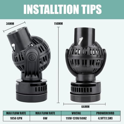 Aquarium Circulation Pump Wave Maker Power Head with magnetic mount Suction for 20-75 Gallon Saltwater Freshwater Tank (1050 GPH, Black) - size: 1050 GPH (Black)