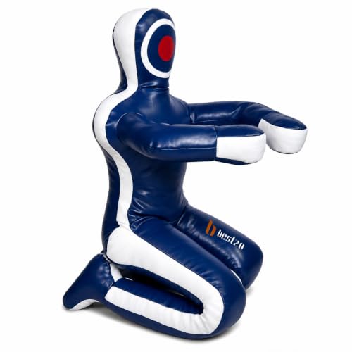Bestzo MMA Martial Arts Brazilian Grappling Dummy Jiu Jitsu Punching Bag Sitting Position-Unfilled Hands on Front - color: Synthetic Leather Blue, size: 59 inches (5 ft)