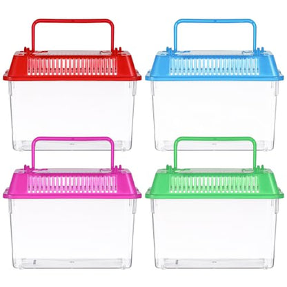 NUOBESTY 4pcs Portable Transparent Fish Tanks Mini Plastic Aquarium Box with Handle for Reptile Hamsters Tortoises Small Fish Carrier