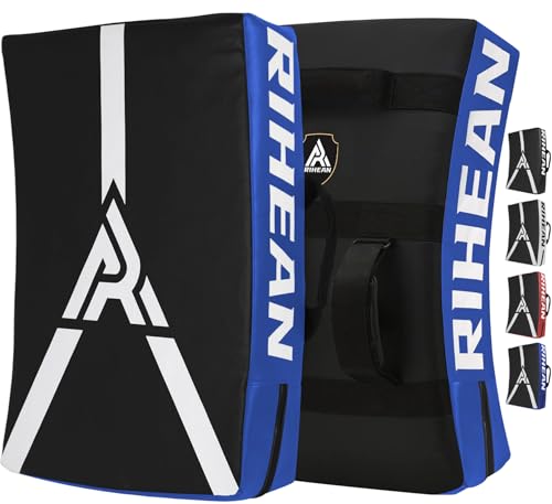 Martial Arts Kicking Shield Pad for Muay Thai, Taekwondo Football, Basketball, Hockey Training - Denser Foam, High-Density PU Leather Cover - color: Blue Shield