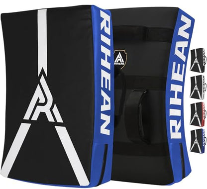 Martial Arts Kicking Shield Pad for Muay Thai, Taekwondo Football, Basketball, Hockey Training - Denser Foam, High-Density PU Leather Cover - color: Blue Shield