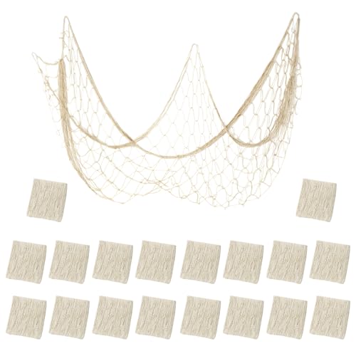 18 Pieces Natural Fish Net Decorations, Fish net Decor, Wall Hanging Cotton for Underwater, Mermaid, Pirate, Hawaiian, Nautical Ocean Theme Beach Bash Party Decoration (Beige)