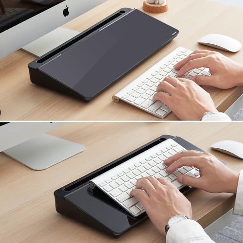 Desktop Whiteboard Dry-Erase-Board - Computer Keyboard Stand White Board Surface Pad with Drawer, Desk Organizers with Accessories for Office, Home, School Supplies - Complete Black - color: Black Base/Glass