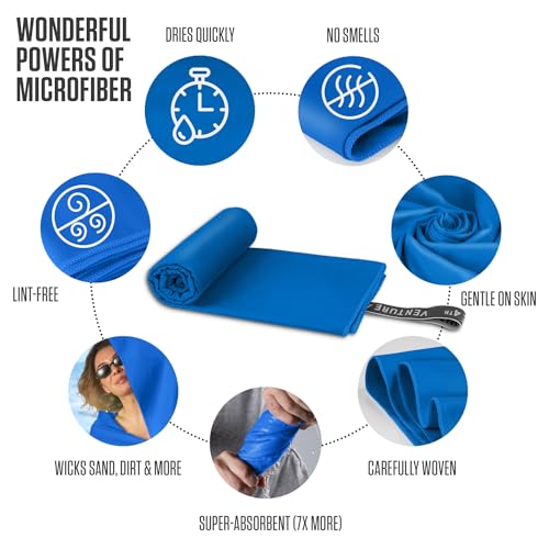 VENTURE 4TH Quick Dry Microfiber Towel for Camping & Gym - Blue Medium - color: Blue, size: 40.00" x 21.00"