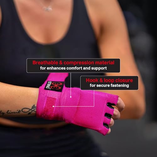 Elastic Quick Wraps by STING | Semi-Elastic Compression Fabric, Padded Knuckle Section, Expandable Finger Panels - color: Pink, size: Medium
