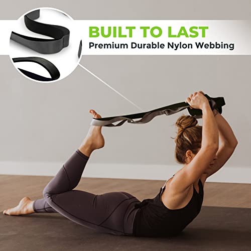 Stretching Strap for Physical Therapy, 12 Multi-Loop Stretch Strap 1.5" W x 8' L, Neoprene Handles, Physical Therapy Equipment, Yoga Straps for Stretching, Leg Stretcher. - color: Black/Grey