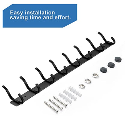 23 Inch Coat Rack Wall Mount with 8 Hooks, Black Wall Hooks, 2 Pack - color: Black, size: 8 Hooks 2 Pieces