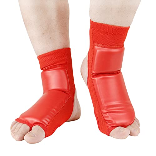 Boxing Foot Protector Adult Taekwondo Training Gear, Non Slip Impact Ankle Support Pads with Foam Liner, Red PU Leather Foot Gear for Martial Arts - size: Small