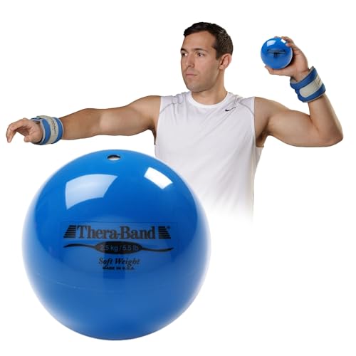 THERABAND Soft Weight 5.5 Lb, 4.5" Medicine Ball, Weighted Exercise, Blue | Ball-shaped isotonic soft weight for physical therapy, Pilates, shoulder strength and rehab exercise - color: Blue