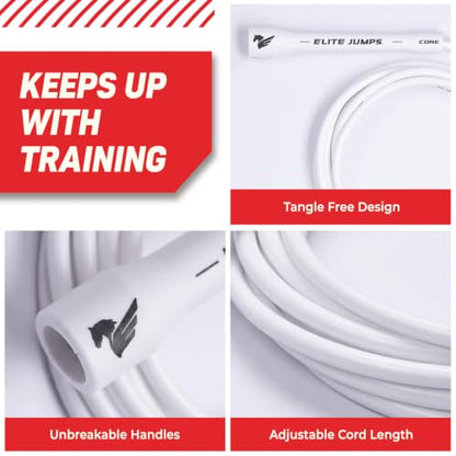 Elite Jumps 6mm PVC Jump Rope, Adjustable Skipping Rope - color: White Handles - 5" Handle