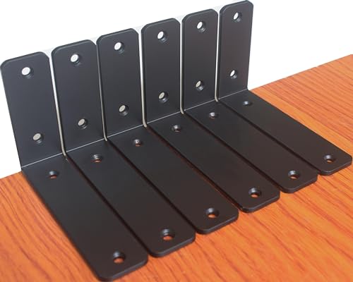 6 Pack - L 6" x H 4" x W1.5, 5mm Thick Black L Shelf Bracket, Iron Shelf Brackets, Metal Shelf Brackets, Floating Shelf, Shelf Supports with Screws - size: 6''x4'', style: Black 6 Pack