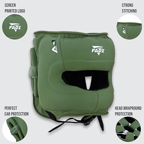 A1 Boxing Sparring Headgear – Face Saver Head Guard with Nose Protection, Cowhide Leather Boxing Headgear for MMA, Muay Thai & Kickboxing Training - color: Green, size: Large-X-Large