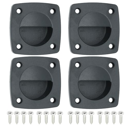 Marine Nylon Flush Pull Hatch Handle,Black Boat Recessed Square Lid Handle,Yacht Cabin Accessories(4 Pcs)