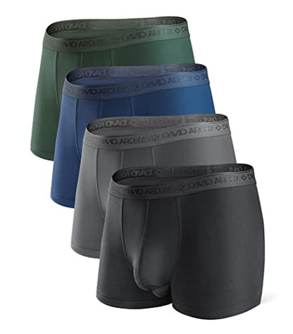 DAVID ARCHY Men's Underwear Modal Boxer Briefs Trunks Multi-Pack - color: A3, Black/Charcoal/Navy/Army Green - 3.5" in 4 Pack, size: XX-Large
