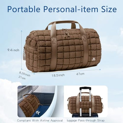 Quilted Gym Bag for Women,Duffle Bag for Travel with Wet Pocket,Carry on Weekender Bags for Women,Travel Bag with Shoe Compartment(Brown) - color: Brown