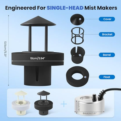 Black Splash Guard & Float for Single-Head Ultrasonic Mist Maker Water Depth Greater Than 10cm/3.94inch(No Mist Maker Machine)