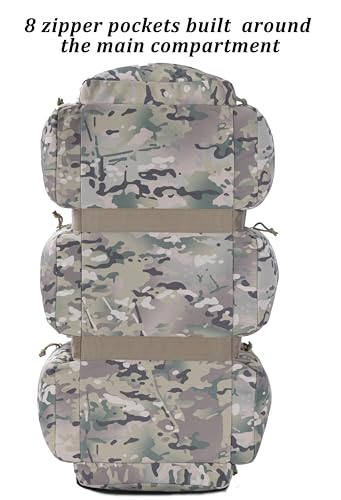 100L Large Military Duffle Bag Deployment Duffel Bag Sports Equipment Travel Luggage Bag with Detachable Backpack Straps… - color: AT Camo