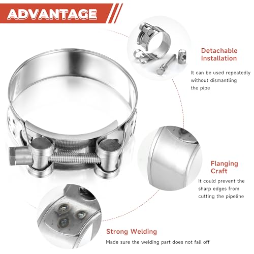 AKIHISA T-Bolt Hose Clamp,92-97mm OD Range 304 Stainless Steel Pipe Strap Clamp, Adjustable Heavy Duty Tube Clamp (4Pack, 3.62"" to 3.82"") - size: 92-97mm