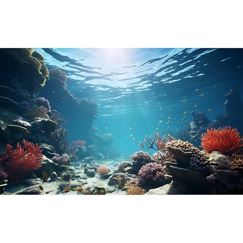Ocean Aquarium Background Undersea Coral Reef Fish Tank Background Under The Sea Aquatic Marine Plants Sunray Terrarium Backgrounds Deep Blue Ocean Theme Reptile Tank Enclosure Backgrounds 24x12in - color: Foggy Blue_Brown, size: 24(W)x12(H)in