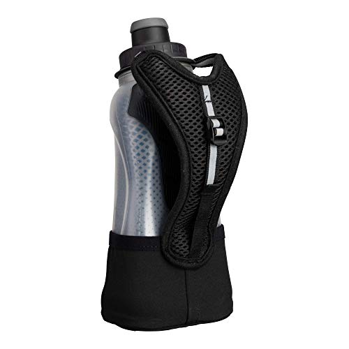 Nathan Running Handheld Water Bottle Adjustable No-Grip Quick Squeeze Lite Hand Strap. Reflective Hydration - color: Black / Marine Blue, style: 12oz Insulated