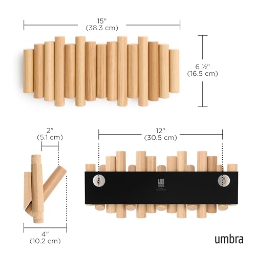 Umbra Picket Coat Rack, Wall Mount 5 Flip-Down Coat Hooks, Natural - color: Natural, size: 5-Hook