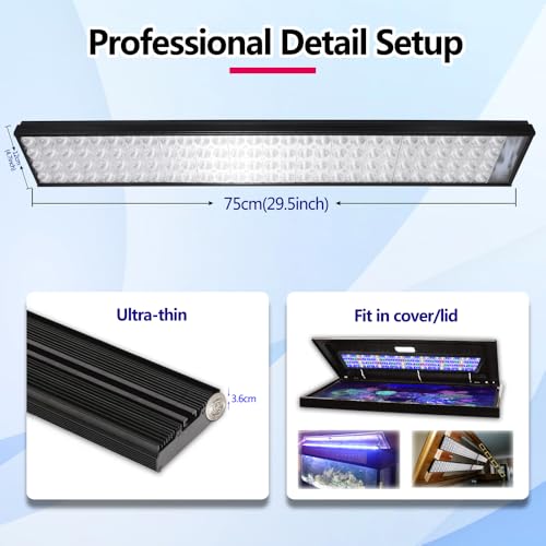 H75 Reef Aquarium Fish Light Full Spectrum Coral Light for 36inch 3ft 90CM Marine Fish Tank Lamp, Smart-APP Control