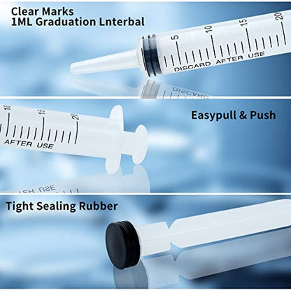 6pcs 20ml Plastic Syringes with 2pcs 13inch Plastic Tubing, Syringe for Liquid in Scientific Lab, Pet Feeding, Glue Syringe for Craft Making, Epoxy Resin, Lubricant, Lip Gloss Filling and Supplies - size: 6pcs 20ml syringes with 2 tubings
