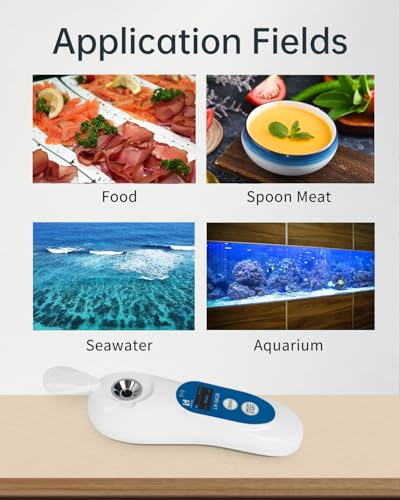 3-in-1 Digital Salinity Refractometer with ATC/Refractive Index(RI), Accurate Measurement with Precision Light-Blocking Cover, Fast Touchscreen Test Spoon Meat/Aquarium/Saltwater, Salt Content:0-28%