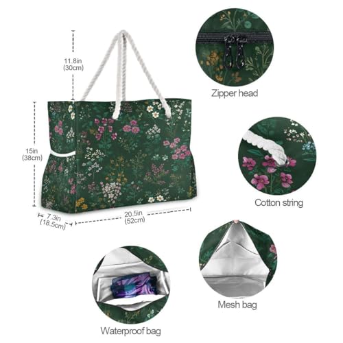 senya Large Beach Bags Totes Canvas Tote Shoulder Bag Soft Wave Water Resistant Bags for Gym Travel Daily Ocean - color: Colorful Flowers
