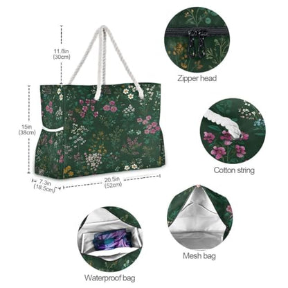 senya Large Beach Bags Totes Canvas Tote Shoulder Bag Soft Wave Water Resistant Bags for Gym Travel Daily Ocean - color: Colorful Flowers