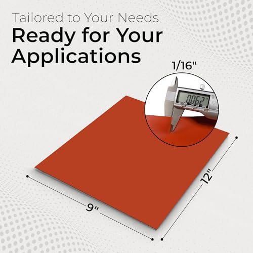 Exactly Rubber - Commercial Grade Silicone Sheet, 60A Durometer Silicone Mat, -80 to 450°F Temperature Resistant Rubber Mat, Rubber Sheet with 350% Elongation, Made in The USA, 1/16 x 9" x 12", Red