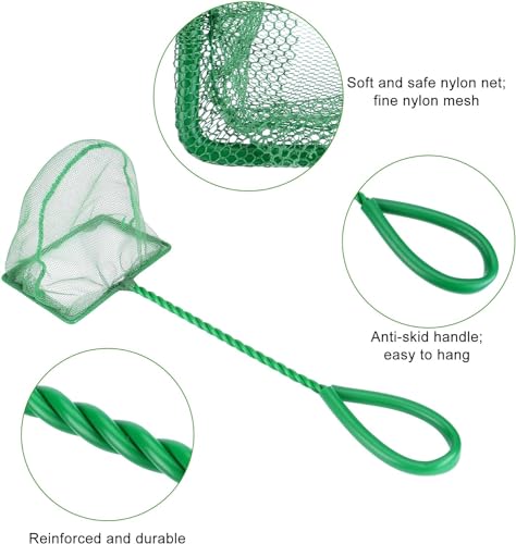 4in 5in 6in Aquarium Fish Net Green Fine Mesh Nylon Net Collection with 11" Long Handle Square Quick Catch Fish Net for Fish Tank - color: Green, size: 6PCS 4，5，6"