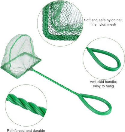 4in 5in 6in Aquarium Fish Net Green Fine Mesh Nylon Net Collection with 11" Long Handle Square Quick Catch Fish Net for Fish Tank - color: Green, size: 6PCS 4，5，6"